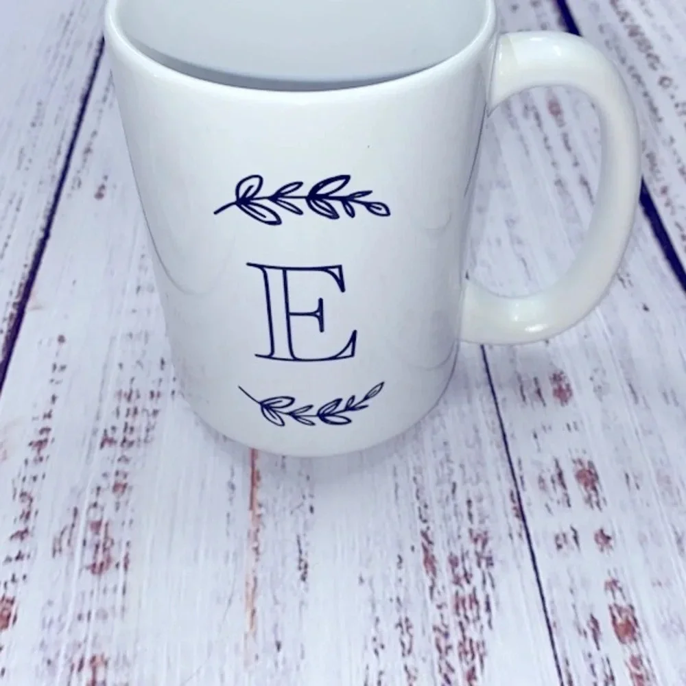 E initial coffee mug boho